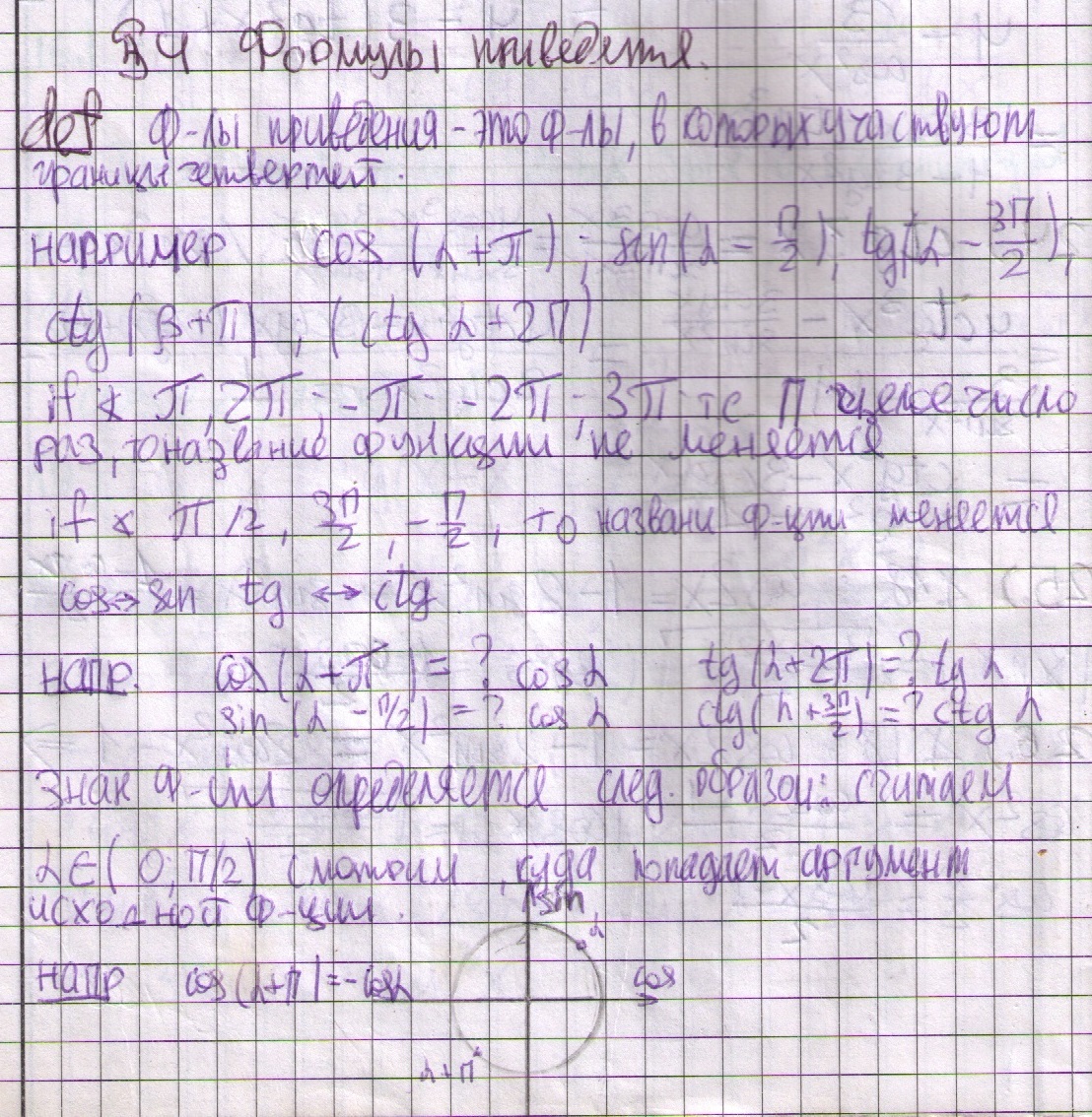 матанализ 9 класс Формулы приведения